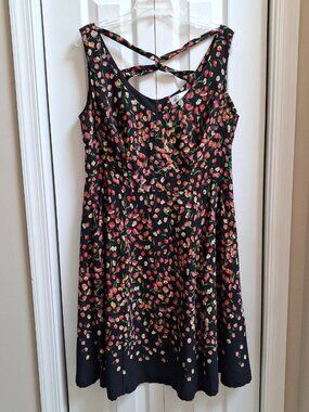 CHERRY VELVET Angelina Black Floral Sleeveless Retro Dress sz XL